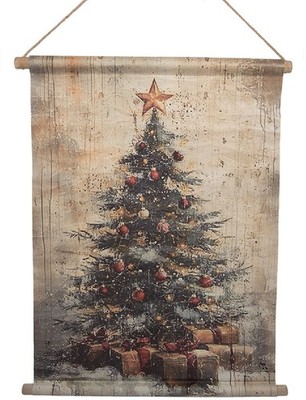 Clayre & Eef 6WK0050 Wandkarte Weihnachtsbaum Beige Grün 55x75 cm