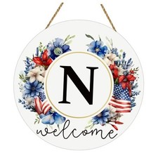 Patriotic Decorations Monogram 4th of July Wreaths for Front Door Letter N