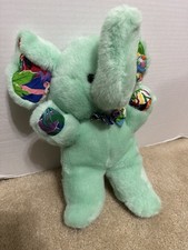 PMI Toys Novelties Vintage Teal Green Elephant Plush 12 Jungle Printed Feet
