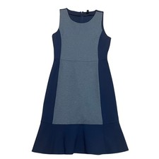 J.Crew Women's 2 Colorblock Sleeveless Flounce Hem Sheath Dress Navy Blue Career