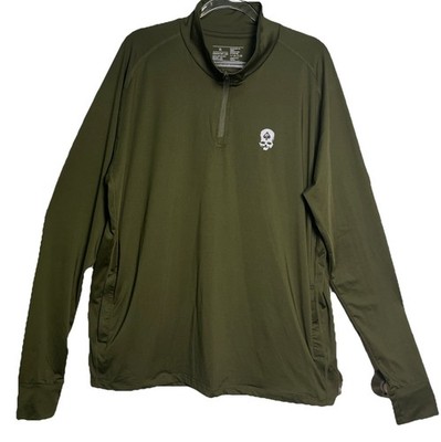 Zero Foxtrot NEW PT 1/4 Zip Long Sleeve Solid Green Mens XL Thumb Holes