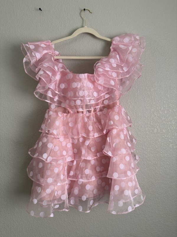 NBD Pink Polka Dot Ruffle Dress XS Girls Sleeveless Party Short Organza
