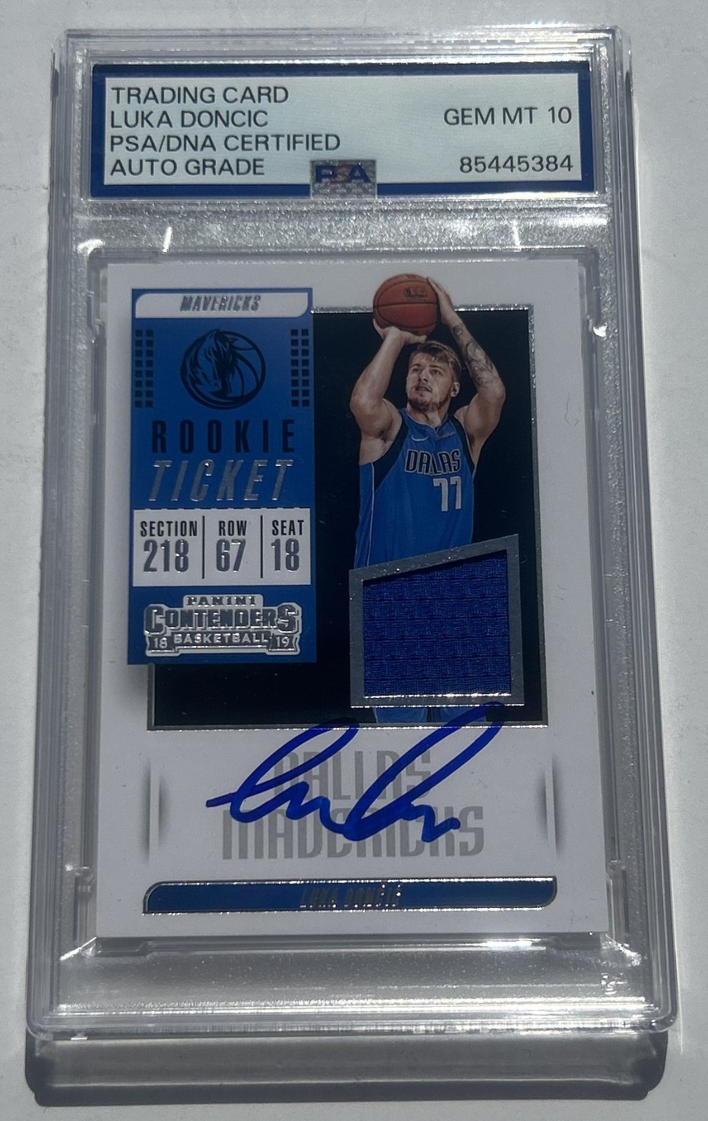 2018 Luka Doncic Rookie Panini Contenders Jersey Patch Auto PSA/DNA Gem Mint 10