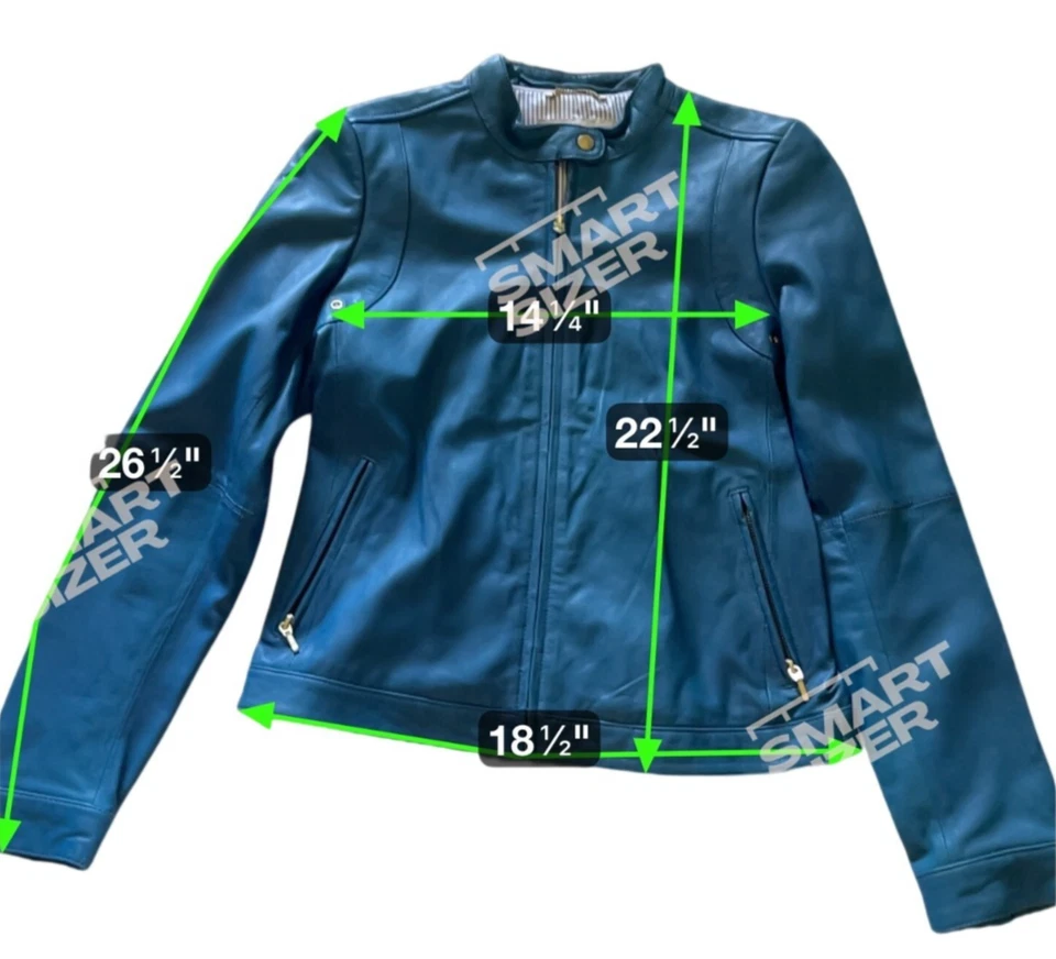 Chaqueta de Motociclista Banana Republic Azul Cuero Genuino Cremallera Dorada S Foto 3 de 4