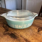 Vtg PYREX Amish Butterprint Turquoise #471 -1 Pt Cinderella Casserole Dish w/Lid