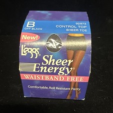 L eggs Sheer Energy Pantyhose Off Black 92873 Waistband Free