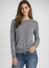 Tahari 100 2-Ply Cashmere Long Sleeve Sweater Womens Size Medium Gray Luxury