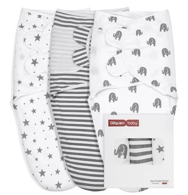 3 x Gllqueen 100% Bio BAUMWOLLE SWADDLE Wickeldecke 0-3 Monate NEU