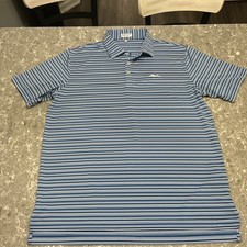 Peter Millar Polo Shirt Men XL Summer Comfort Performance Golf Blue Stripe