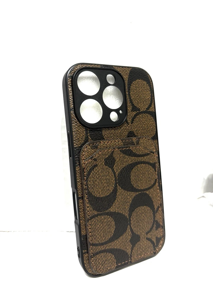 Funda para teléfono iPhone 13 Pro Max Coach marrón funda de cuero de diseñador Foto 2 de 3