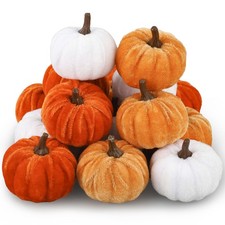 18 Pcs Fall Artificial Velvet Pumpkins Fake Fabric Pumpkin Faux Foam Pumpkins...