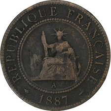 [#225809] French Indo-China, Cent, 1887, Paris, Bronze, VF, KM:1