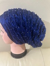 African Raw Silk Beaded Turban, Pre-tied Auto Gele Muslim Hijab Party Head wrap