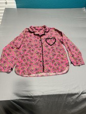 Betsey Johnson Pink Roses Print Black Lace Pajama Top M