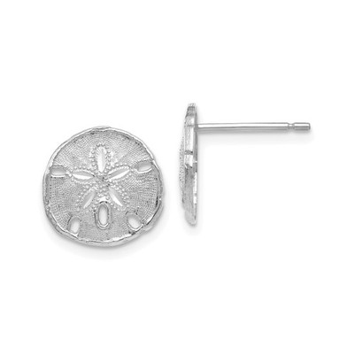 Paar Ohrringe 14 Karat Weißgold massiv Sand Dollar Knopf Ohrstecker 11,5 mm