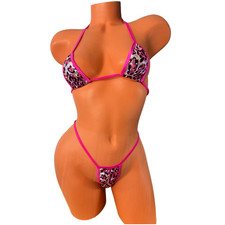 Pink Leopard Crystal Micro Bikini Set   Hand-Embellished Exotic Dancewear