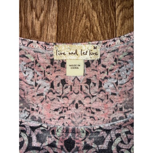 Live and Let Live Pink Grey Scroll Print Lace Trim Top Medium 2B778 STARAC - Picture 3 of 6