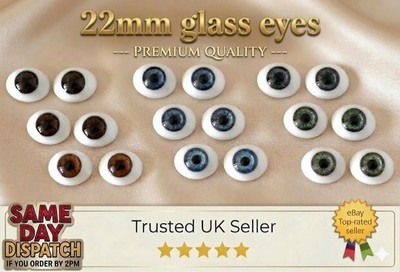 MASSIVE GLASAUGEN OVAL FLACHER RÜCKEN 22mm für Reborns, Oaks und andere Bastelarbeiten