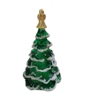 Fenton Glass Christmas Tree Figurine 4.5" Small Green Snow Frost Gold Angel Vtg