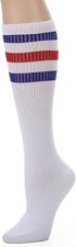 Knee High Tube Socks: Over the Calf Retro Striped One Size White/Blue/Red