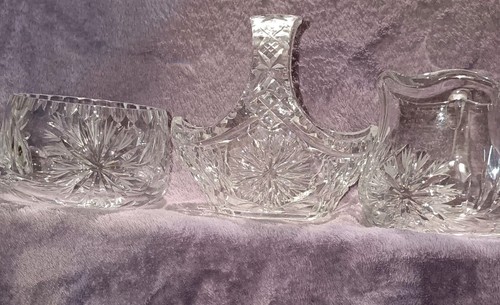 Set Of 3 Lead Crystal Ornaments With Snowflake/Dandelion Detailing - Picture 2 of 18