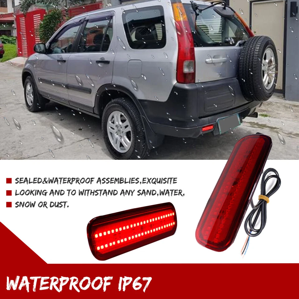 2x Rear Bumper Reflector Red LED Tail Brake Light Lamps For 2002-2004 Honda CR-V - Image 3 of 4