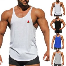 MENS PLAIN GYM VEST BODYBUILDING MUSCLE STRINGER VEST BACK TOP SINGLET SHIRTS