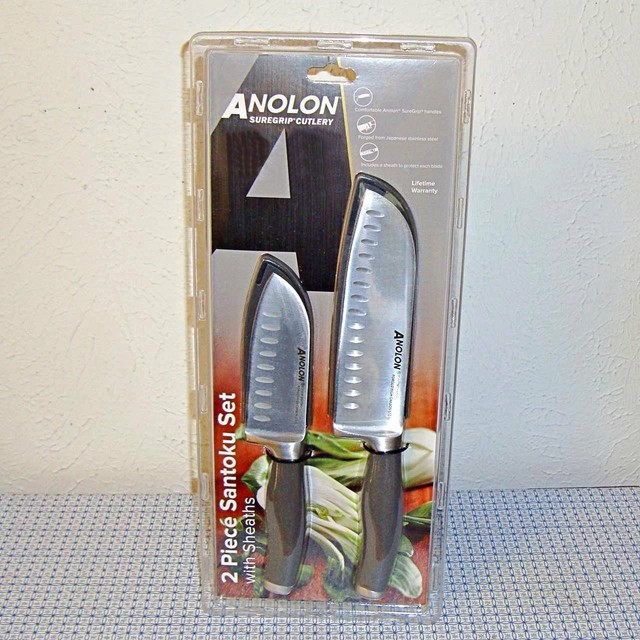 Anolon SureGrip 2 Piece Stainless Steel Santoku Knife Set With Sheaths