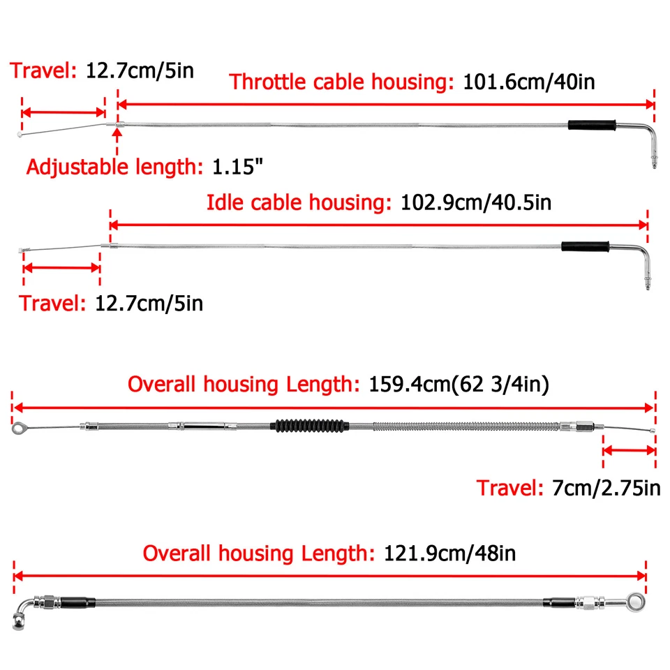 Kit de cable extendido de manillar MOFUN 12" 14" para Harley Sportster XL883L sin ABS Foto 2 de 4