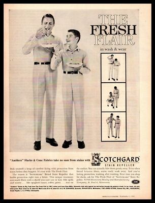 1960 Scotchgard ''Amblers'' Slacks Father & Son Eating Spaghetti Vintage Print Ad
