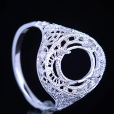 Sterling Silver Oval10x8mm Semi Mount Setting Milgrain Antique Wedding Fine Ring