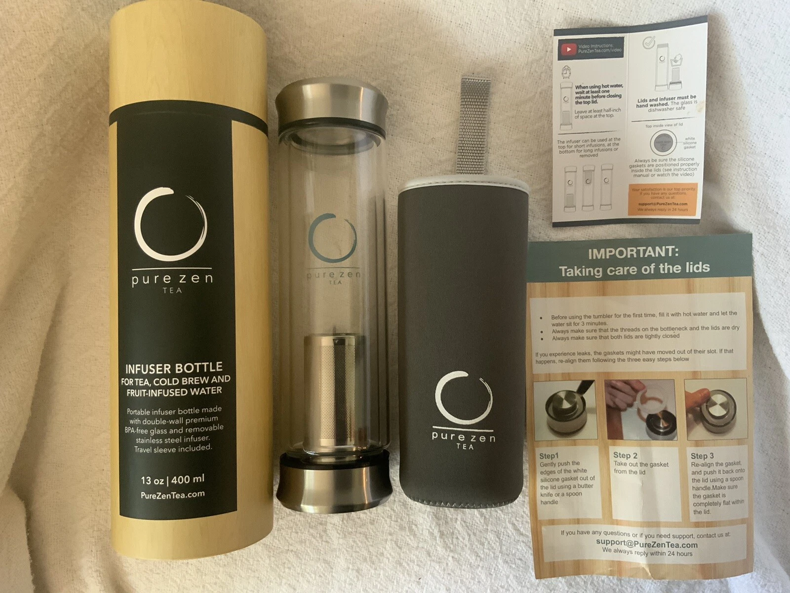 PURE ZEN 13OZ. TEA INFUSER BOTTLE FOR TEA, COLD BREW AND FRUIT-INFUSED WATER