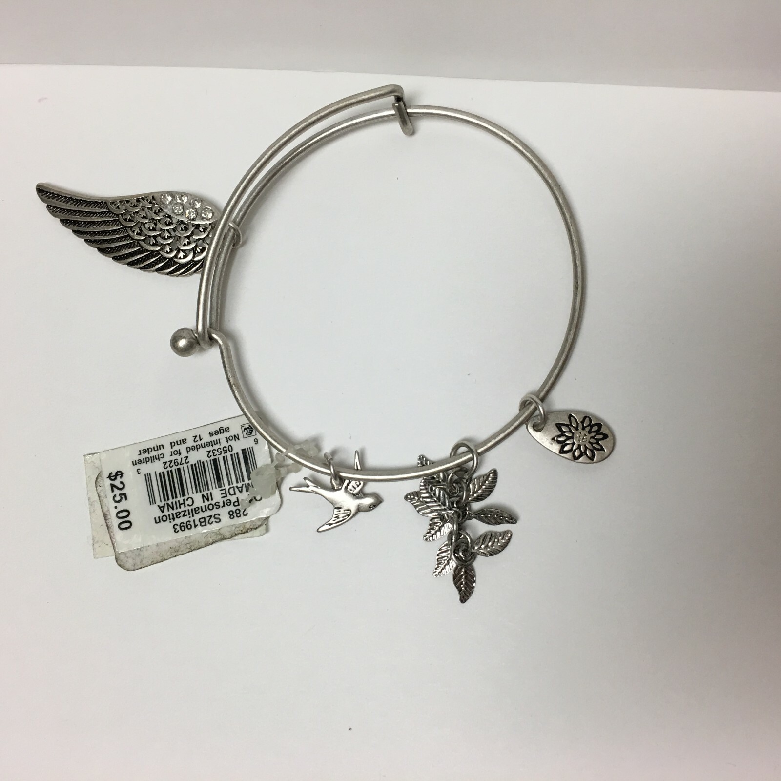 Silver Tone Wing Bird Flower Leaves Bangle Bracelet at Macy's $25-image