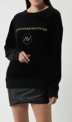 ALEXANDRE VAUTHIER Luxus Designer Samt Style LOGO Pullover Pulli Schwarz Gr. 2/M