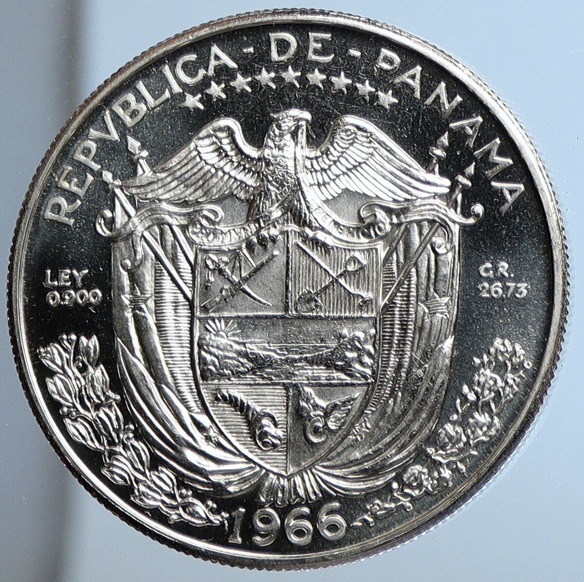 1966 PANAMA Large Silver CONQUISTADOR VINTAGE Proof Silver BALBOA