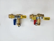(2) Nibco Webstone 500W06 Brass Diverter Valves 1" x 3/4" Color Coded for H/C