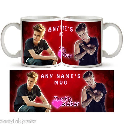 JUSTIN BIEBER PERSONALISED MUG Cup Tea Coffee Name Music Present Gift Love New
