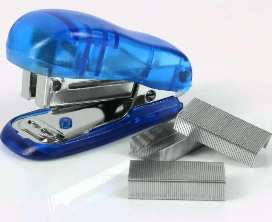 MINI BLUE STAPLER + 500 FREE STAPLES Office Desk Stationery Paper Binding Kit - Picture 1 of 5