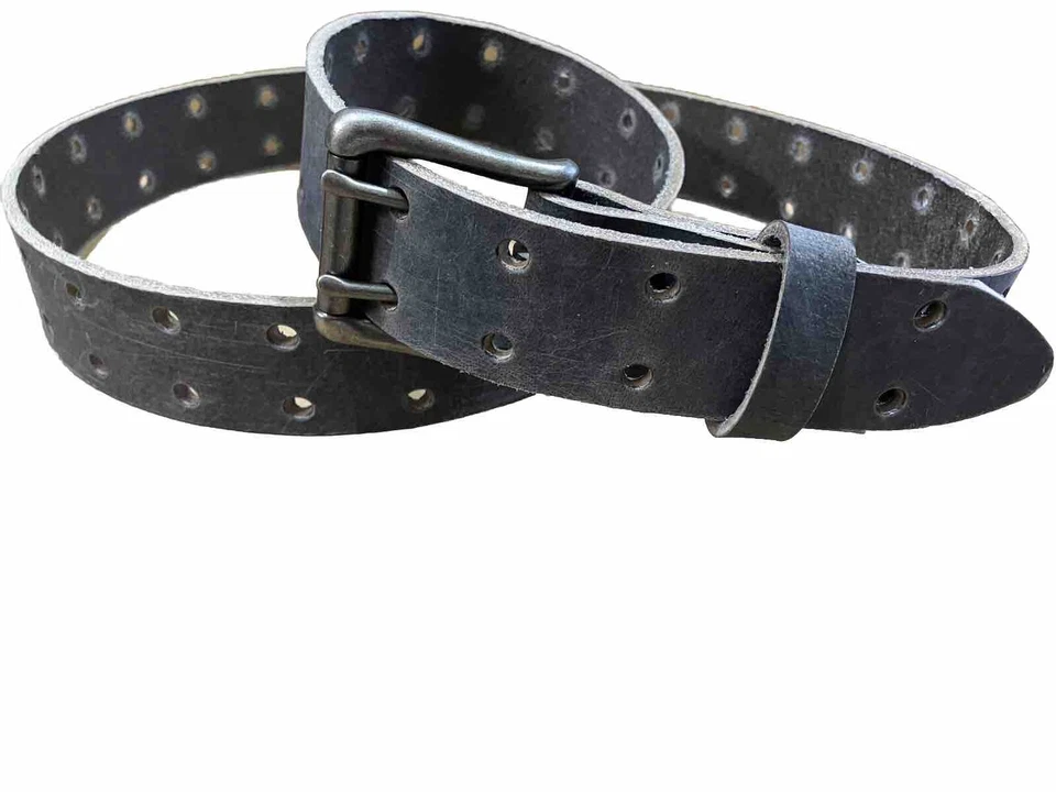 "Cinturón de cuero de dos puntas gris doble agujero hecho a mano de 1,5"" de ancho" Foto 4 de 4