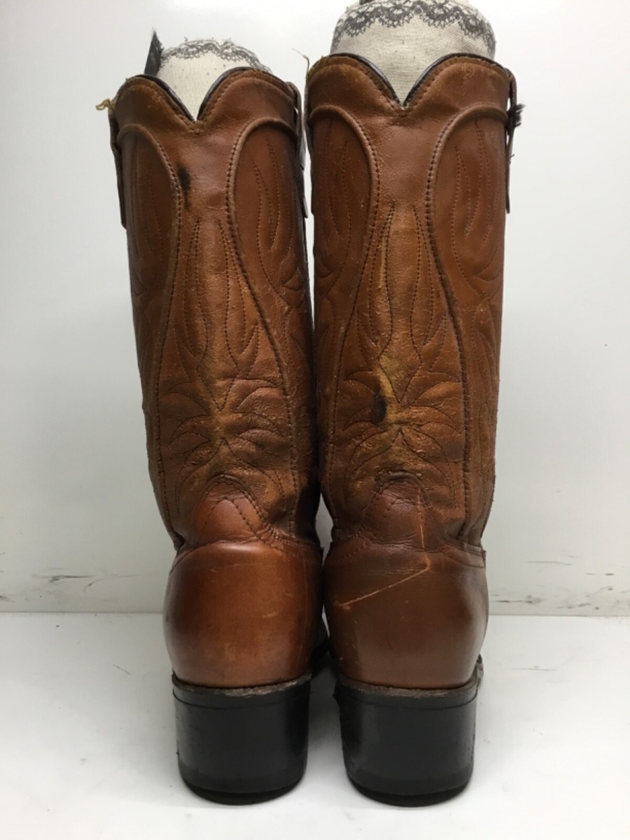 Dodge City Cowboy Boots VINTAGE Camel Brown Keyhole Cutout Western Men Size 10 D Vintage Y2K Mens Keyhole Cutout Cowboy Boots // Brown  main image 4