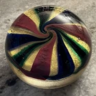 Vintage Murano Venice Gold Burgundy & Jewel Tone Swirl Art Glass Paperweight