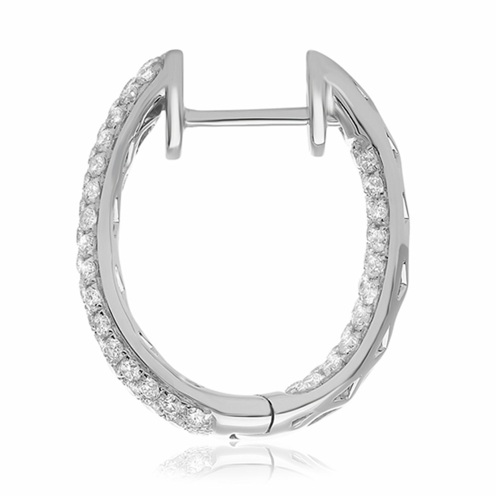FILA ORECCHINI PENDENTI HUGGIE CERCHIO INTERNO ORO BIANCO 14KT DIAMANTE 1 22 CT TRE FILE