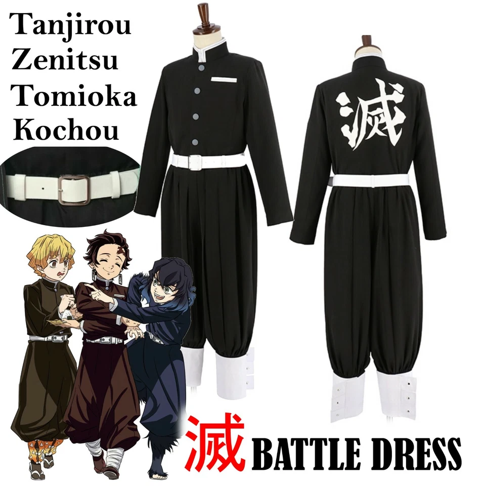 Para hombres Niñas Cosplay Cazador de Demonios Disfraz Kamado Tanjirou Capa Halloween Foto 3 de 4