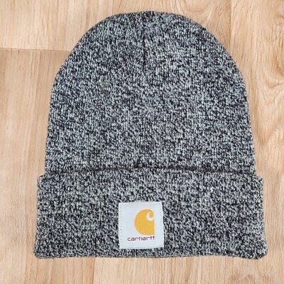 Carhartt Adult One Size Knit Cuffed Beanie Winter Hat Black White Heather  A18