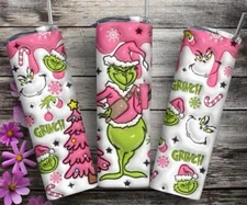 3D GRINCH PINK CHRISTMAS FANNY PACK SNOWFLAKE 20 OZ STAINLESS STEEL TUMBLER CUP