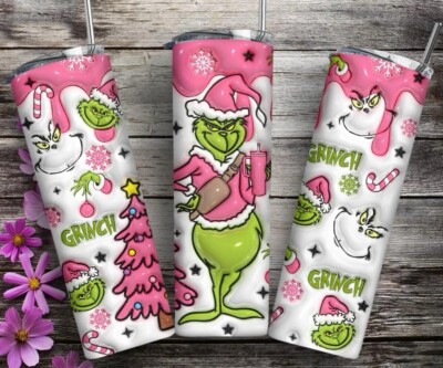 3D GRINCH PINK CHRISTMAS FANNY PACK SNOWFLAKE 20 OZ STAINLESS STEEL TUMBLER CUP