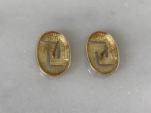 14K Gold Vintage Earrings, Large Oval Studs 14ct Gold - Picture 4 of 10