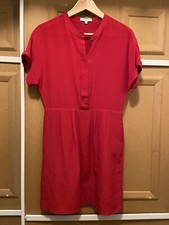 Madewell Size 0 Red Silk Short Sleeve Button Front Dress With Pockets 