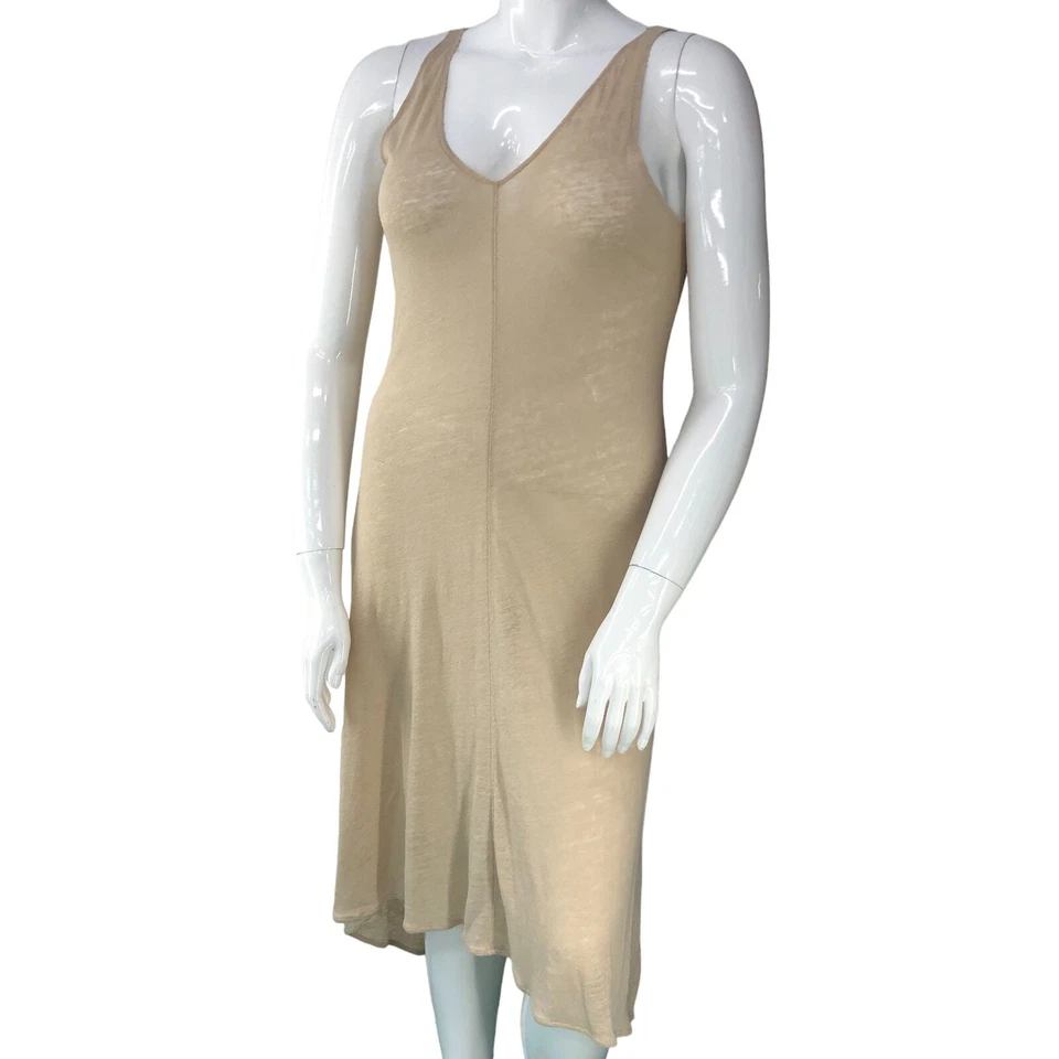 Vestido de verão Calypso St Barth feminino tamanho M gola alta baixa midi bege leve - Imagem 2 de 4