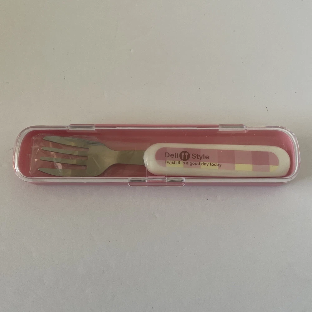 Bento Box Lunch Fork With Case Deli Style Pink